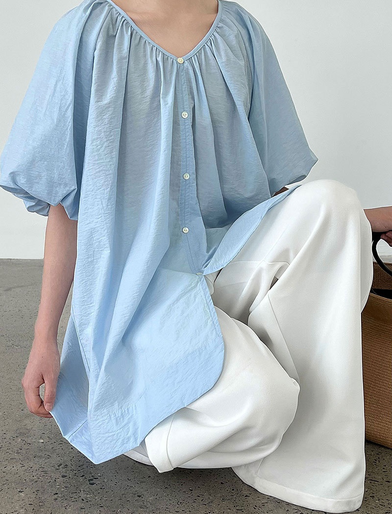 Summer loose shirt lazy puff sleeve cardigan for women