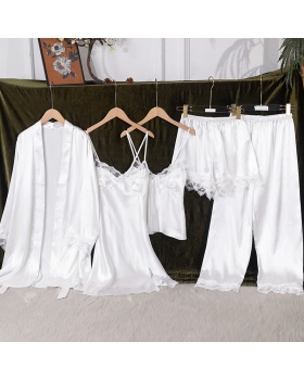 Sexy long pants lace pajamas 5pcs set for women