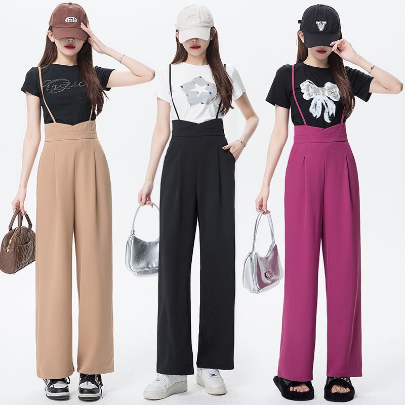 Summer loose jumpsuit sling wide leg pants for women