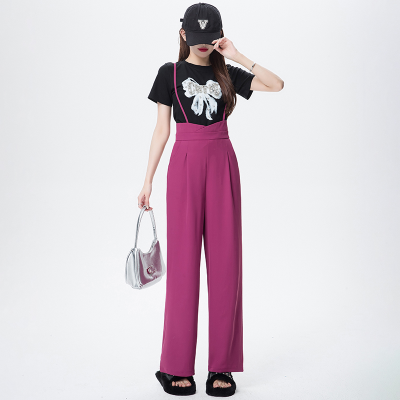 Summer loose jumpsuit sling wide leg pants for women
