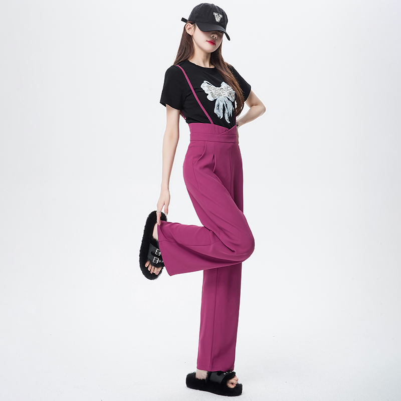 Summer loose jumpsuit sling wide leg pants for women