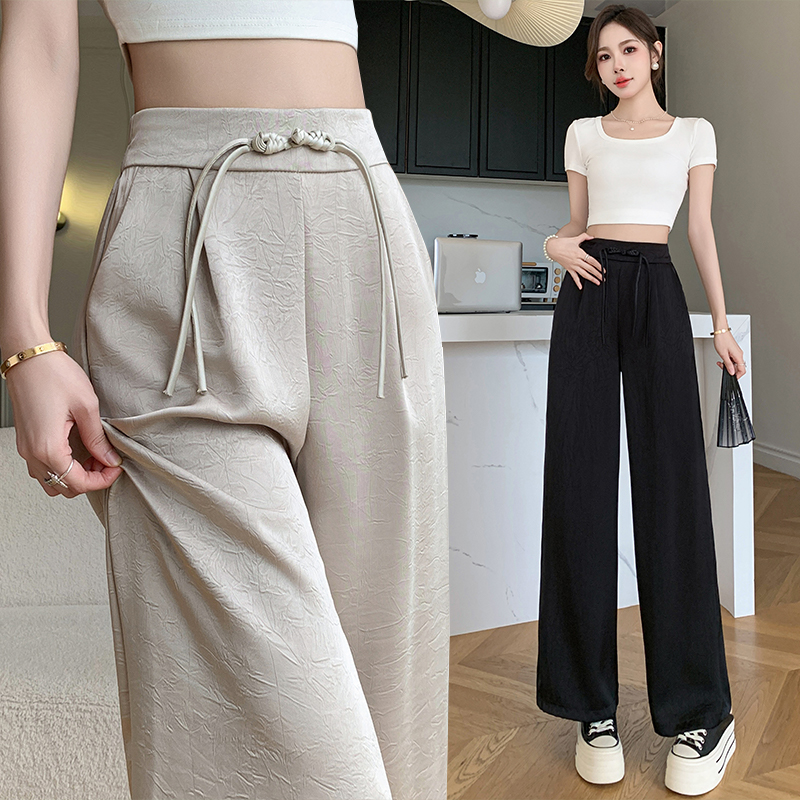 Satin jacquard wide leg pants autumn and winter casual pants