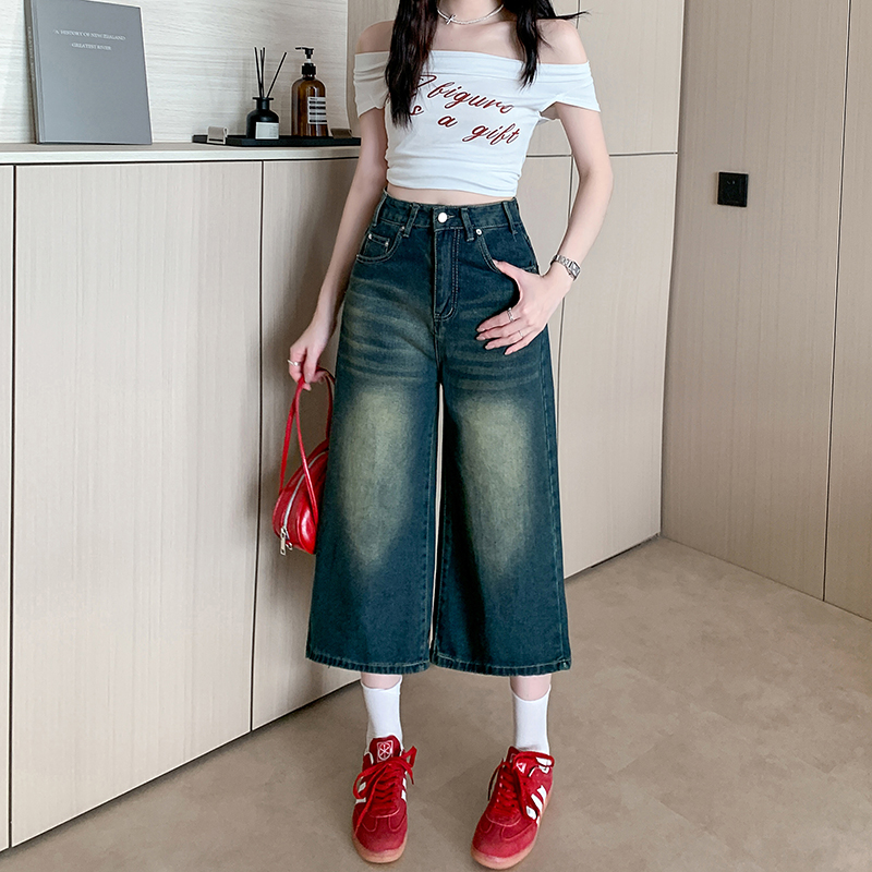 American style summer jeans loose retro cropped pants