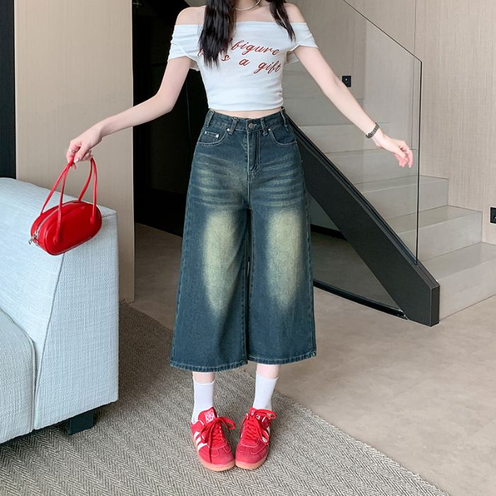 American style summer jeans loose retro cropped pants
