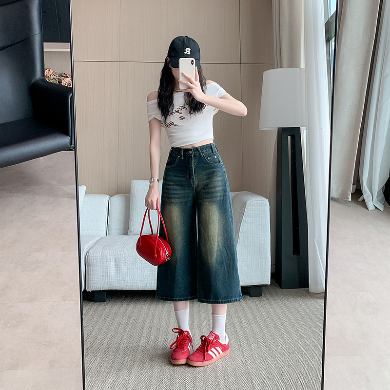 American style summer jeans loose retro cropped pants