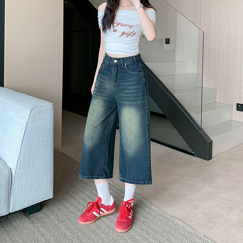 American style summer jeans loose retro cropped pants