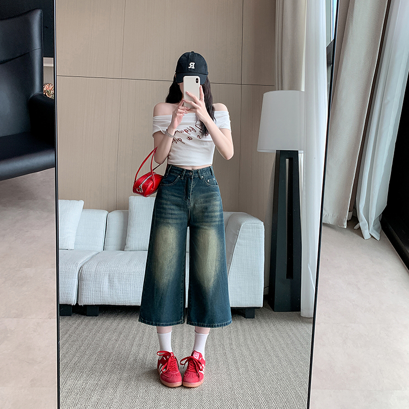 American style summer jeans loose retro cropped pants