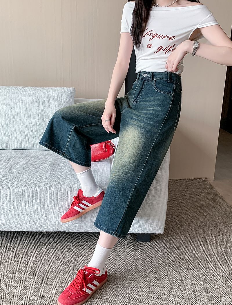 American style summer jeans loose retro cropped pants