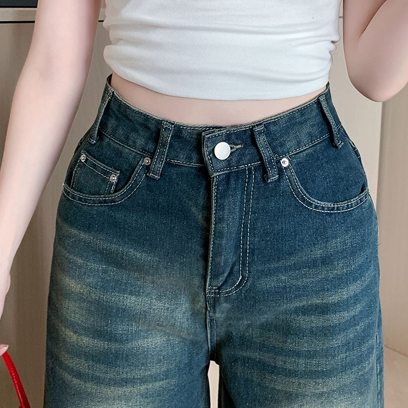 American style summer jeans loose retro cropped pants