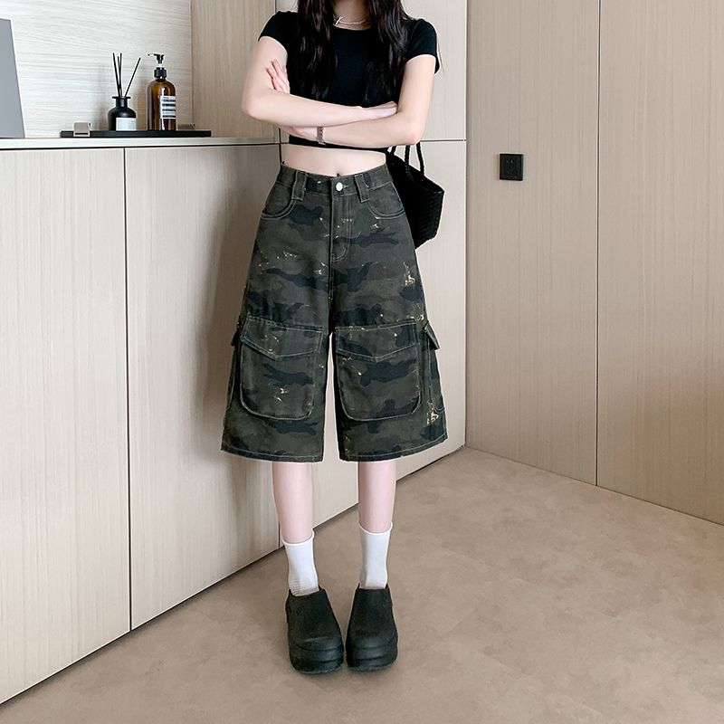 Summer camouflage wide leg pants straight loose shorts