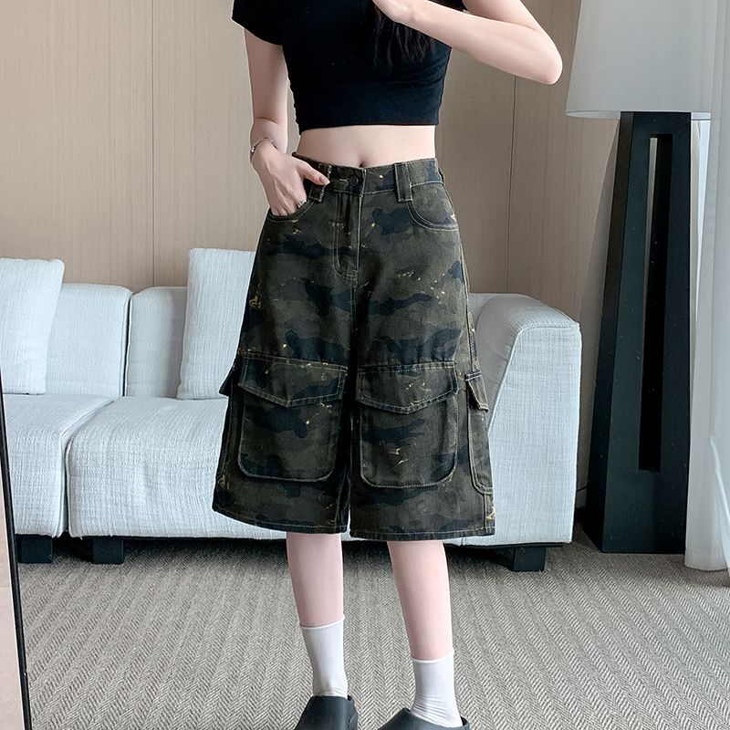 Summer camouflage wide leg pants straight loose shorts