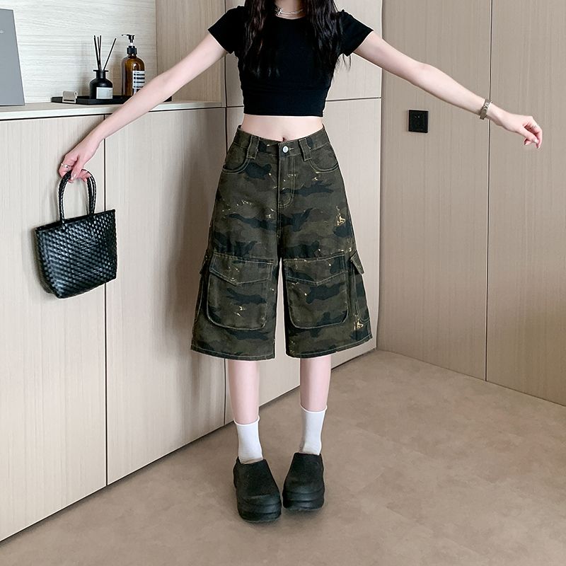 Summer camouflage wide leg pants straight loose shorts