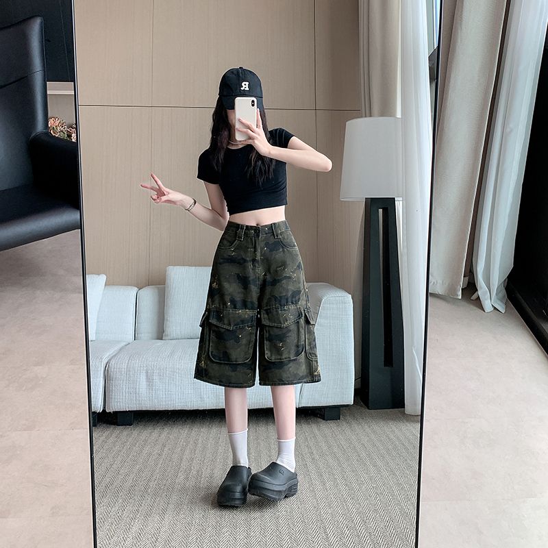 Summer camouflage wide leg pants straight loose shorts