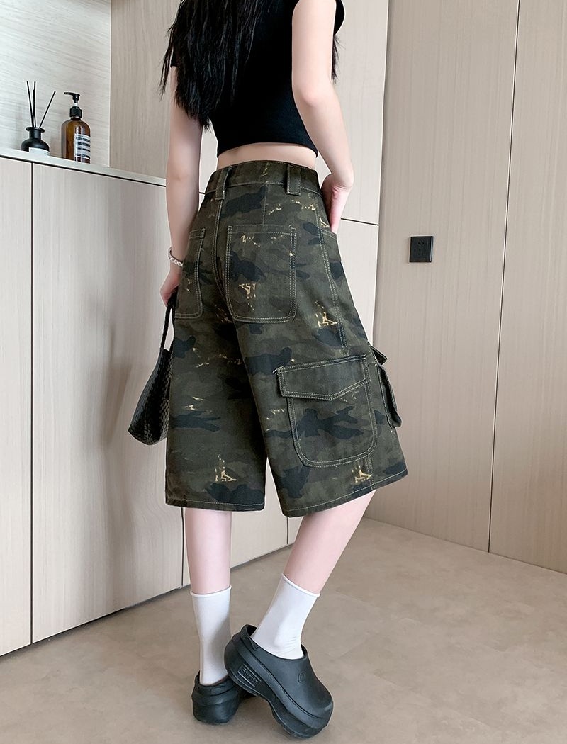 Summer camouflage wide leg pants straight loose shorts