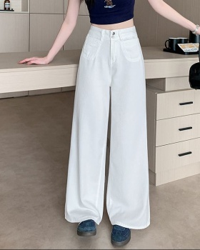 Summer straight loose long pants two buckle white jeans
