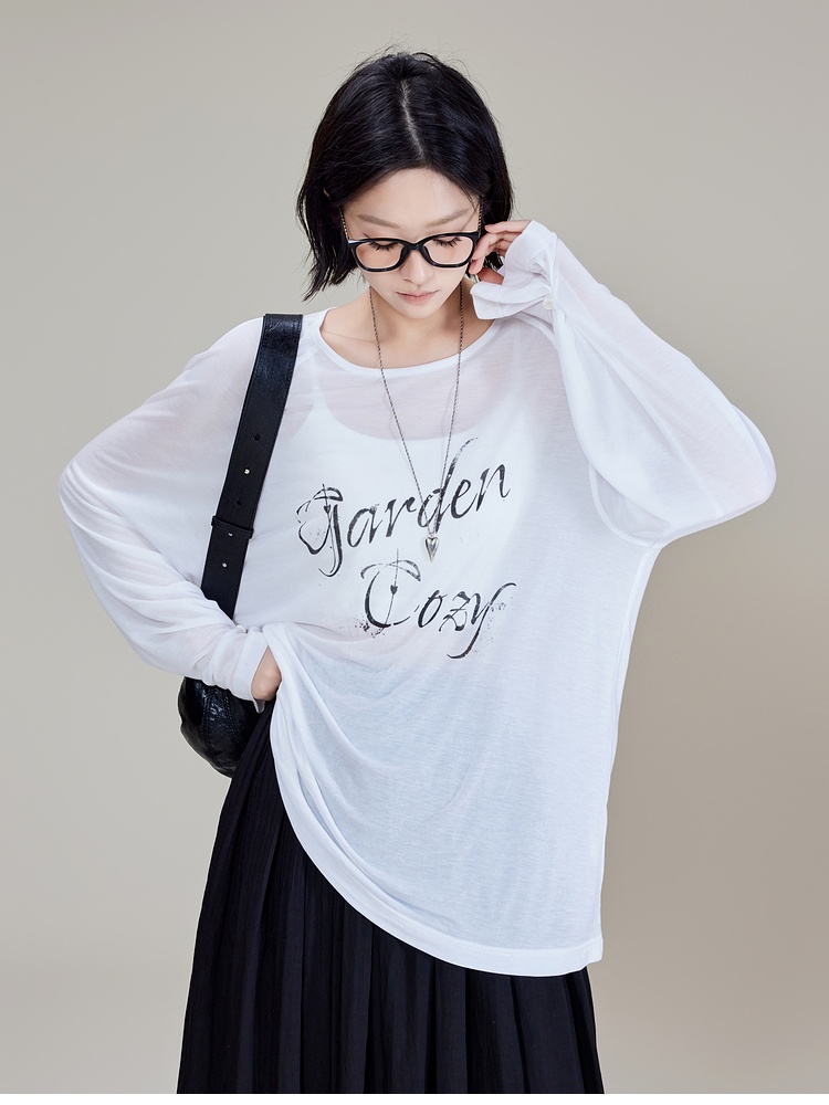Thin printing T-shirt letters loose tops for women
