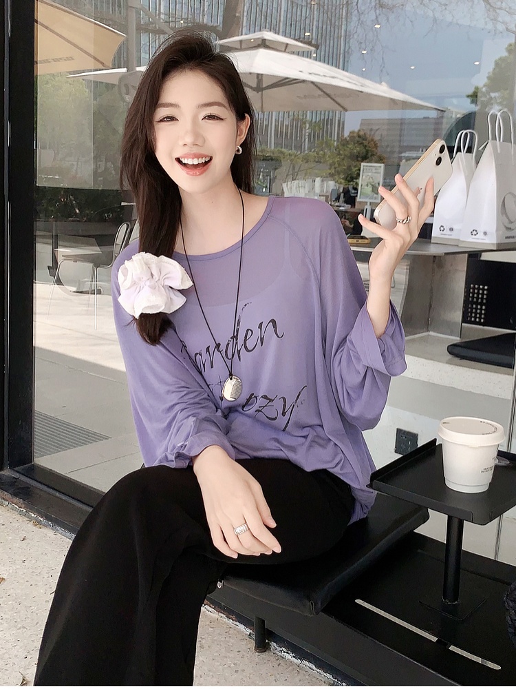 Thin printing T-shirt letters loose tops for women