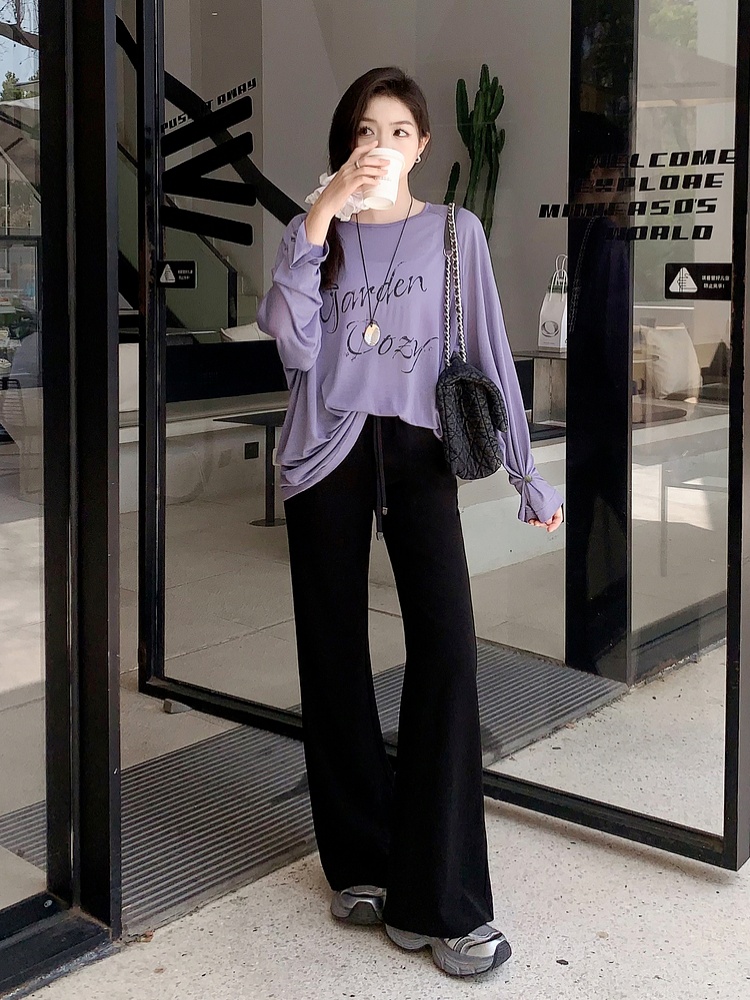 Thin printing T-shirt letters loose tops for women