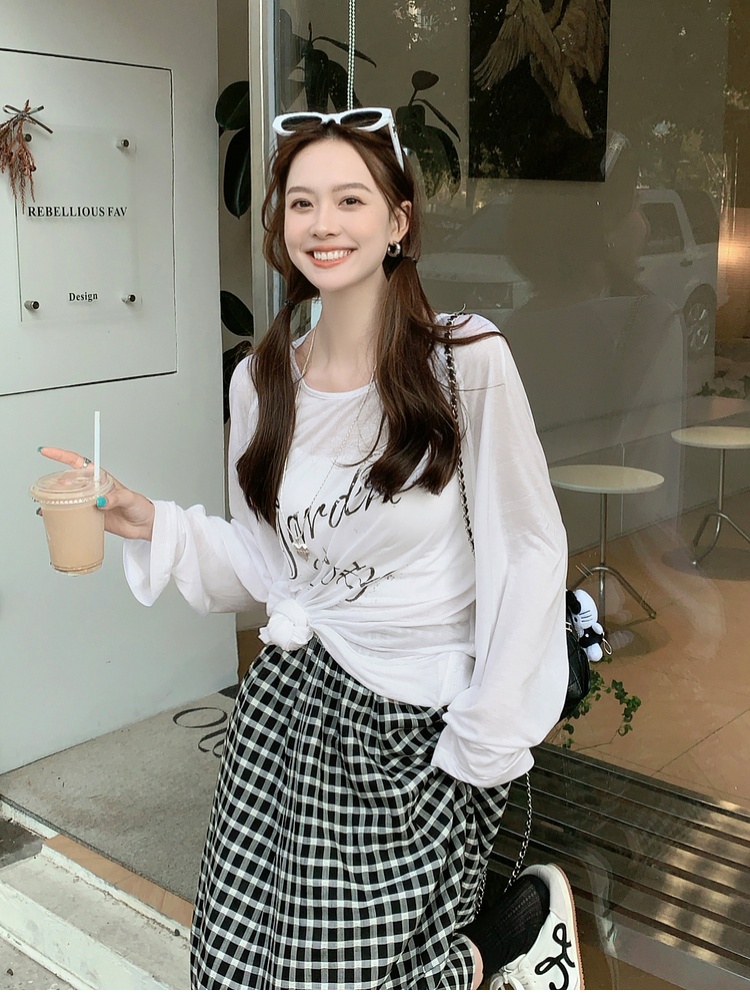 Thin printing T-shirt letters loose tops for women
