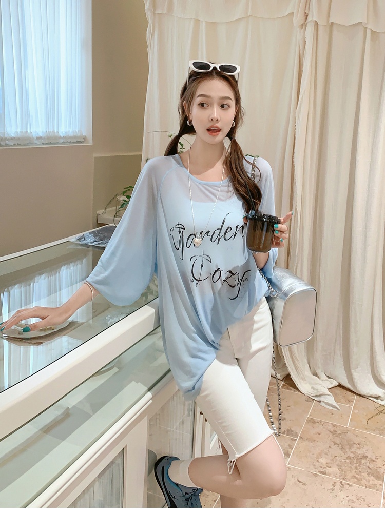Thin printing T-shirt letters loose tops for women
