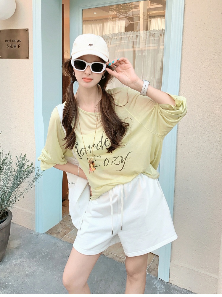 Thin printing T-shirt letters loose tops for women