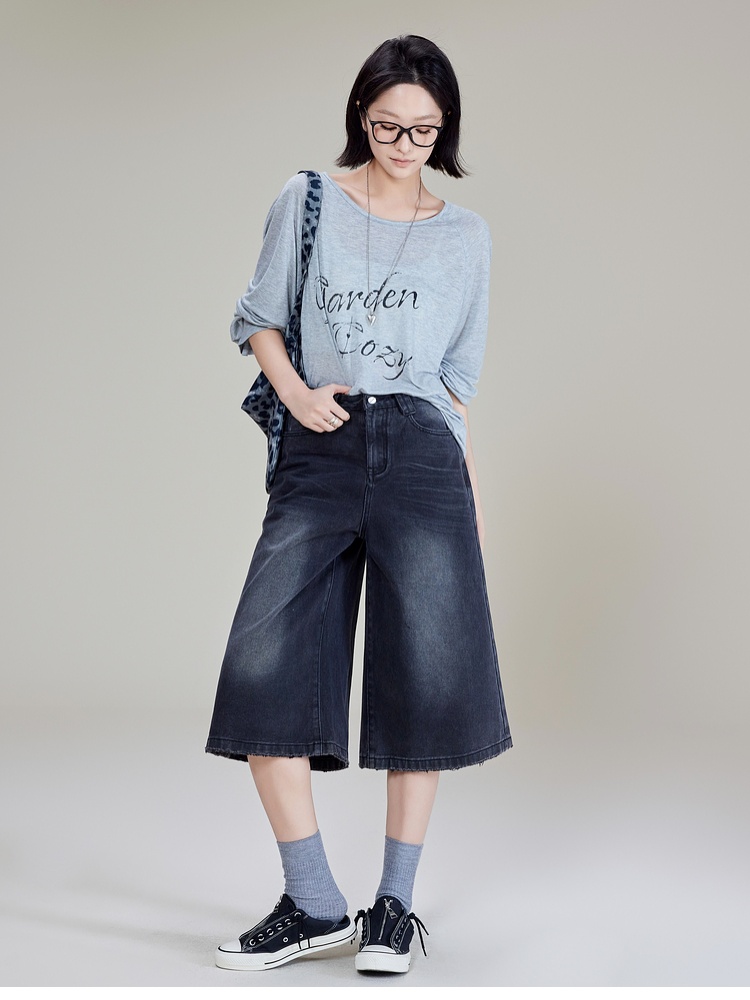 Thin printing T-shirt letters loose tops for women