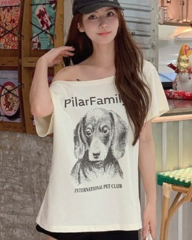 All-match puppy tops summer short sleeve T-shirt for women