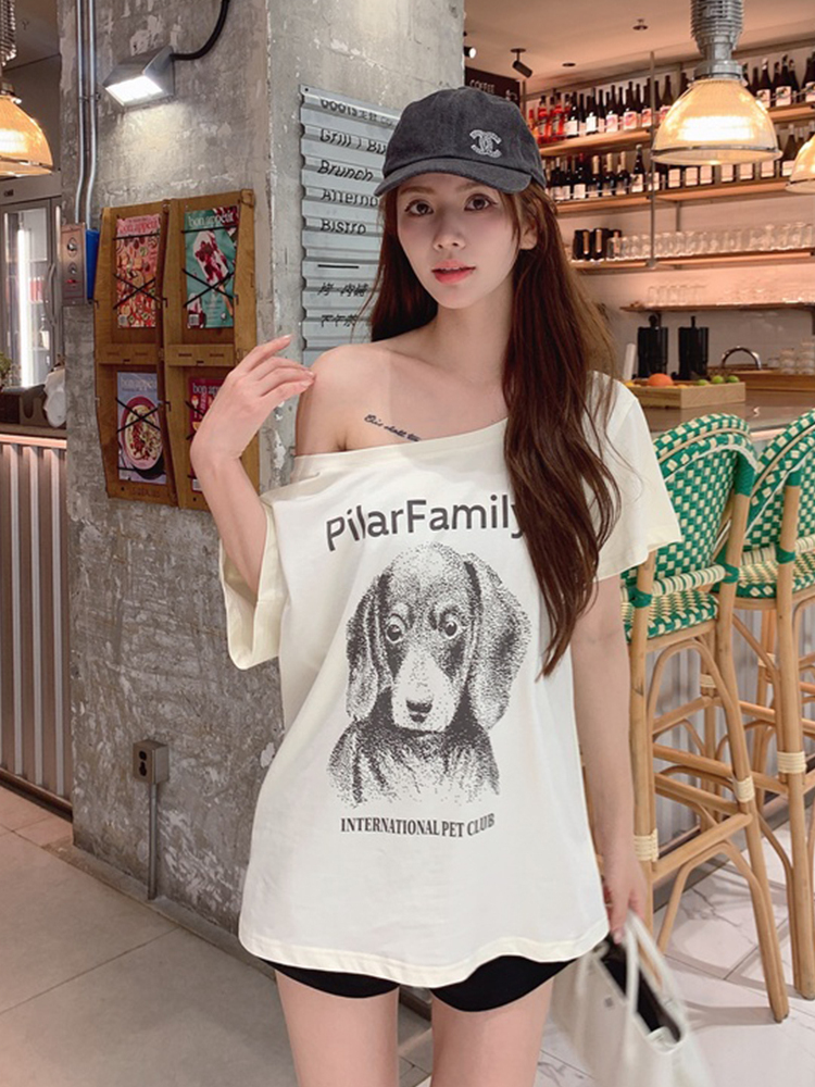 All-match puppy tops summer short sleeve T-shirt for women