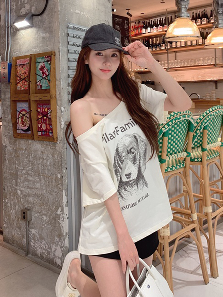 All-match puppy tops summer short sleeve T-shirt for women