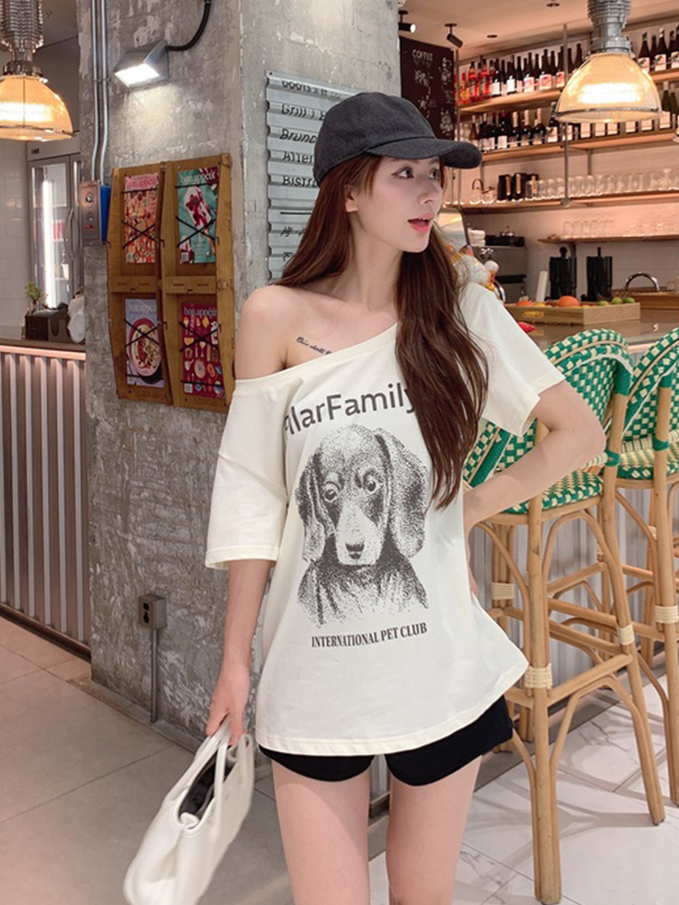 All-match puppy tops summer short sleeve T-shirt for women