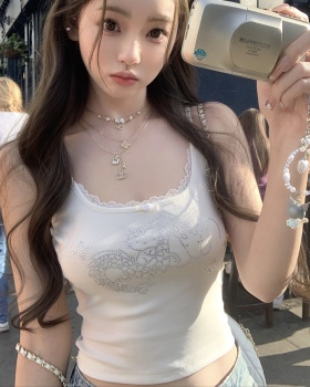 Rhinestone bow Korean style sexy tops for women