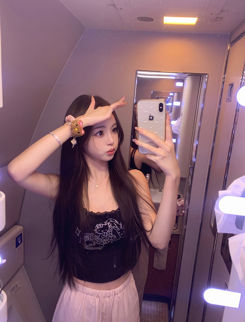 Rhinestone bow Korean style sexy tops for women