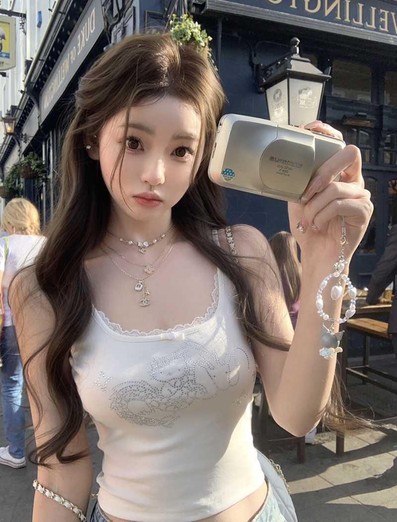 Rhinestone bow Korean style sexy tops for women