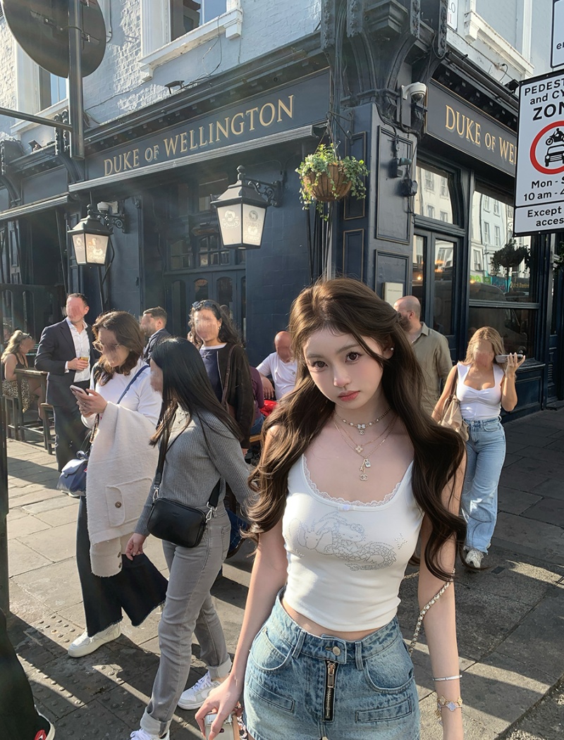 Rhinestone bow Korean style sexy tops for women