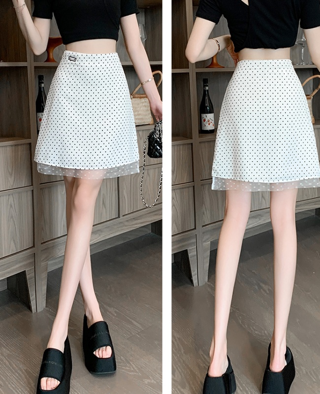 Summer gauze short slim polka dot skirt for women