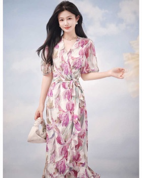 Printing colors real silk painting dress
