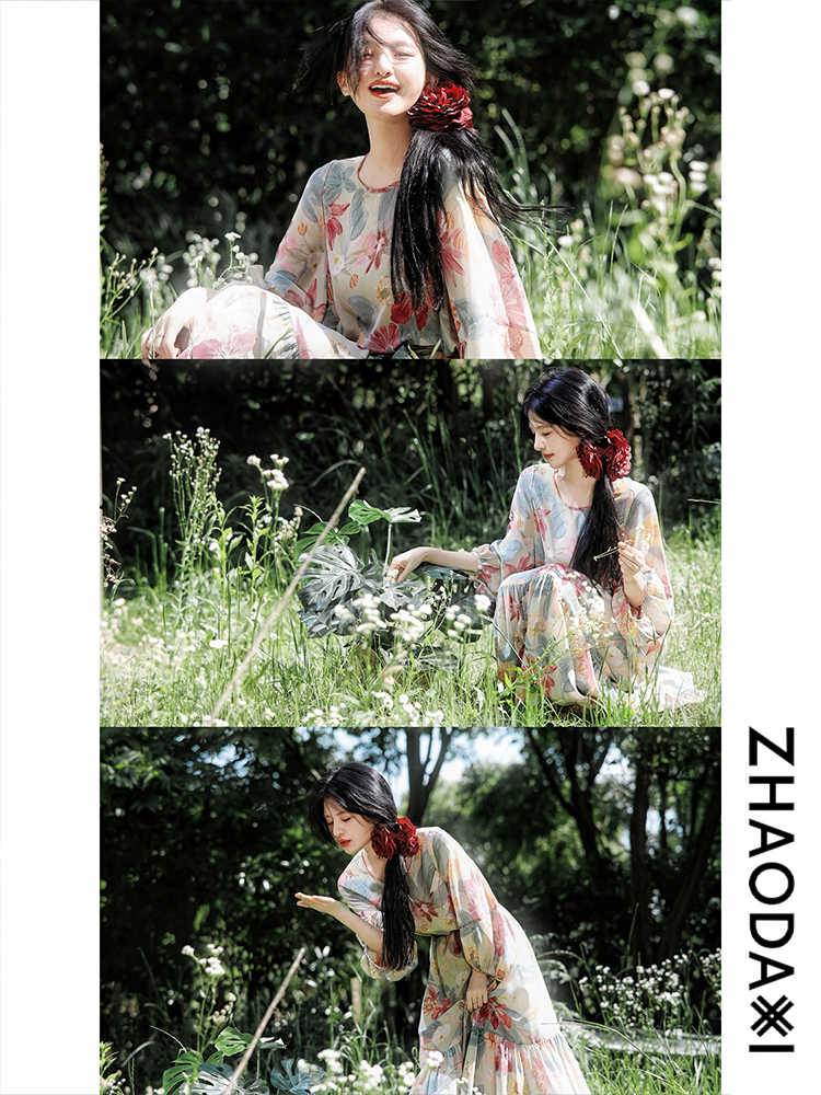 Colors real silk round neck hem dress