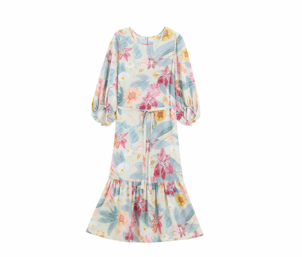 Colors real silk round neck hem dress
