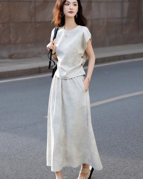 Round neck temperament skirt summer tops 2pcs set