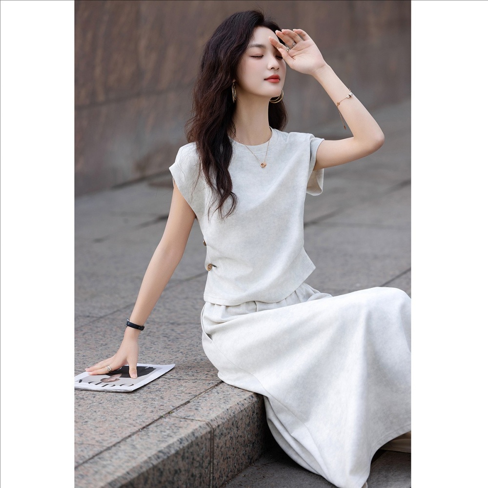 Round neck temperament skirt summer tops 2pcs set