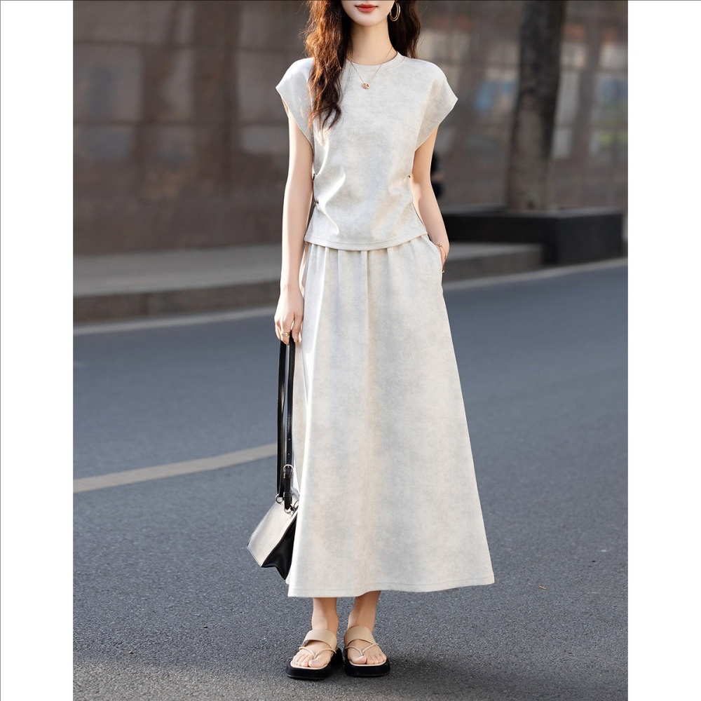 Round neck temperament skirt summer tops 2pcs set