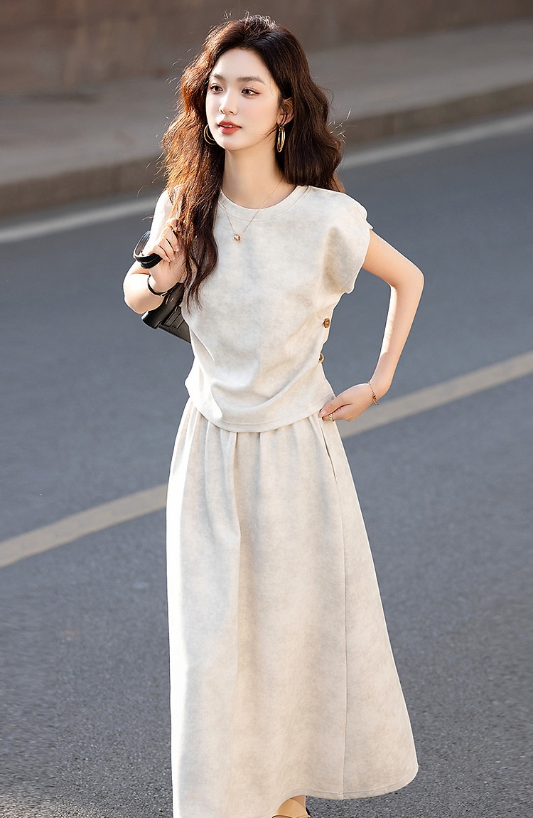Round neck temperament skirt summer tops 2pcs set