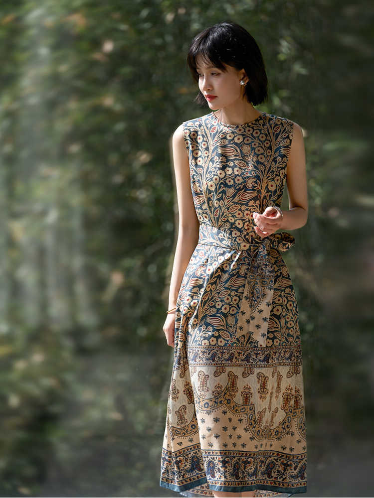 Silk European style real silk classical printing dress