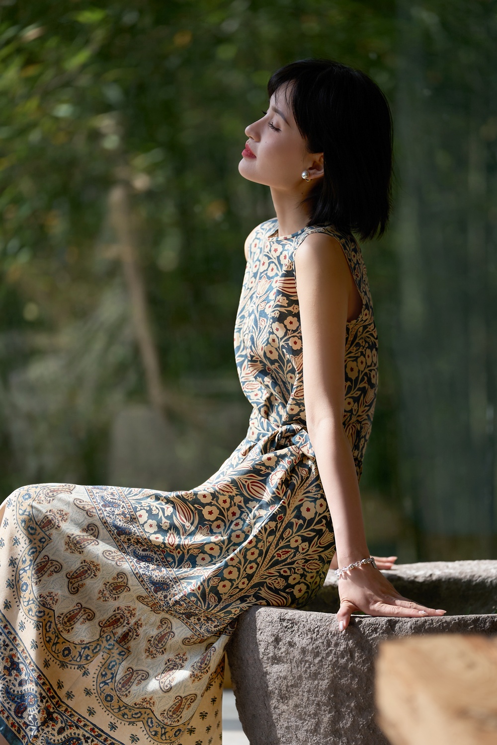 Silk European style real silk classical printing dress