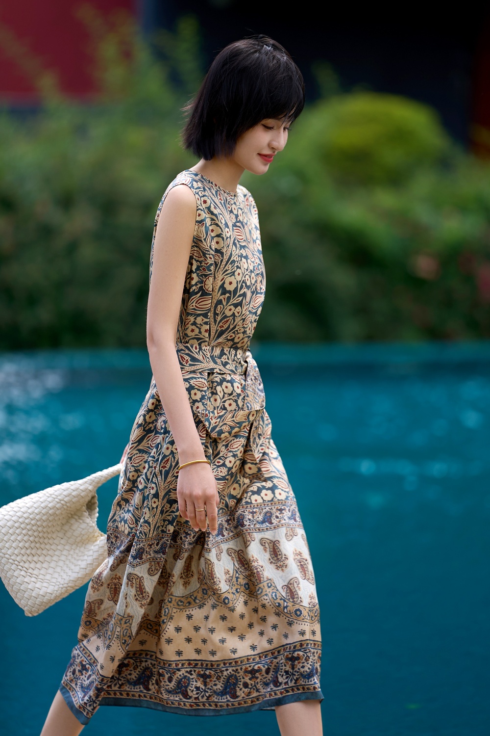 Silk European style real silk classical printing dress