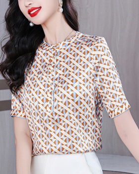 Plaid real silk tops temperament shirt for women
