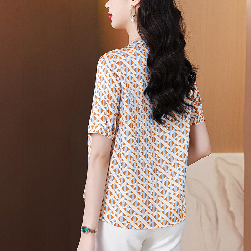 Plaid real silk tops temperament shirt for women
