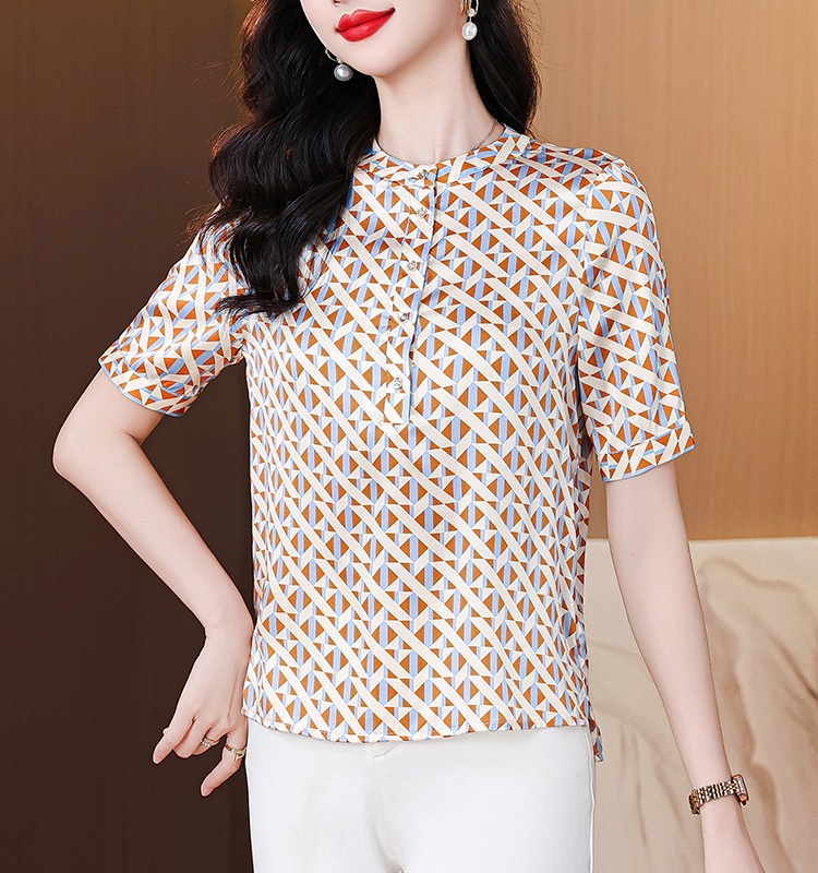 Plaid real silk tops temperament shirt for women
