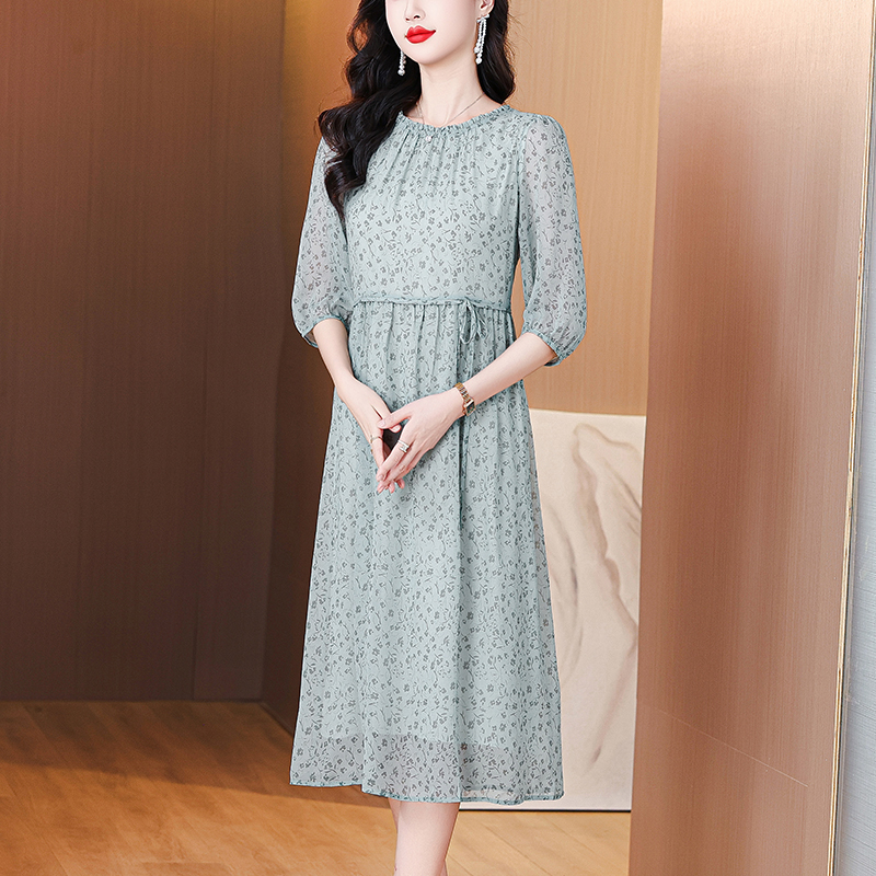 Real silk Cover belly slim summer silk temperament dress