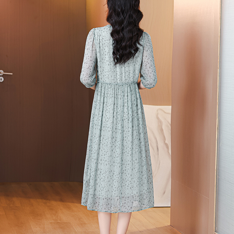 Real silk Cover belly slim summer silk temperament dress